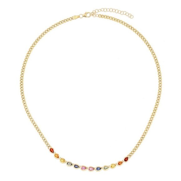 12 Diamond Multi Sapphire 14K (or 18k upon request) Yellow Gold Link Necklace